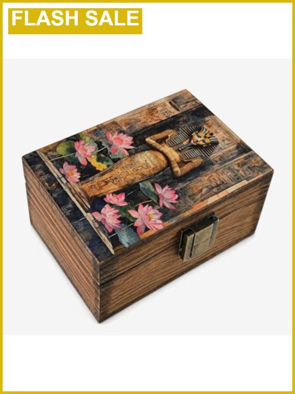 Handcrafted Wooden Egyptian Pharaoh Trinket Jewelry Keepsake Box Hinged